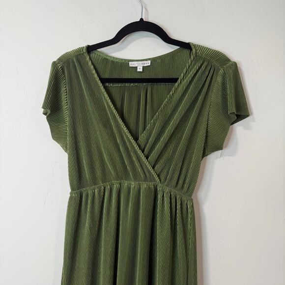Baltic Born Women's Athena Maxi Dress Pleated Green Short Sleeve V Neck Small - Picture 3 of 8